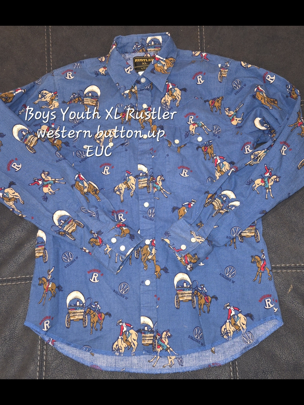 Rustler Blue Boys' Rodeo Print Western Button-Down Shirt